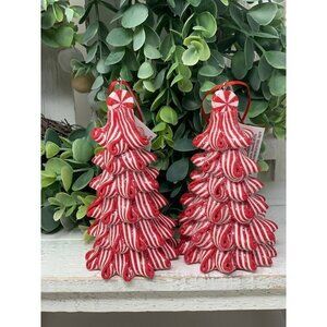 Christmas Peppermint Tree Ornament Candy Cane Striped Ribbon Candy Red White New